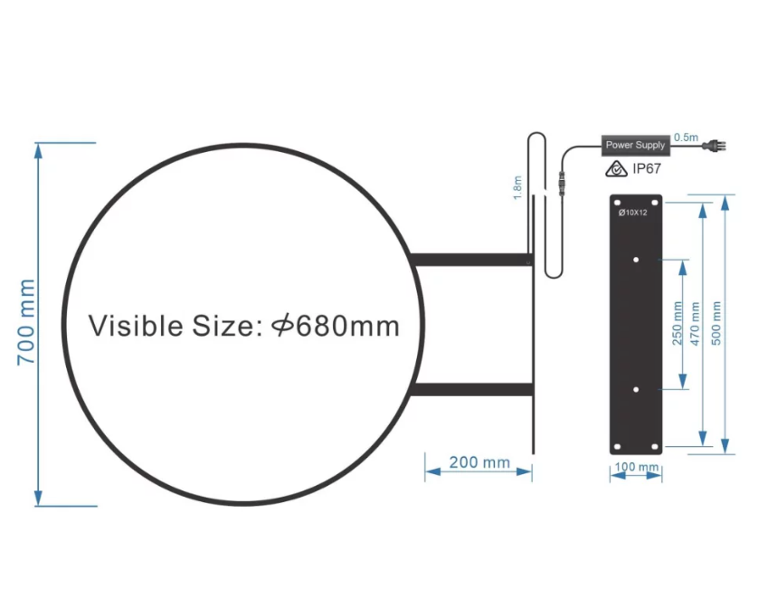 70cm Round LED Double-Sided Light Box - Flat Face Two Brackets